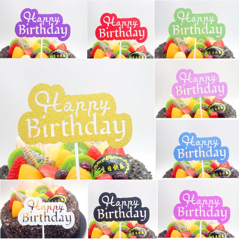 Multi Colors Happy Birthday Cake Topper Flags Glittler PaperBoard For Birthday Party Cake Baking Decor Hot Sale