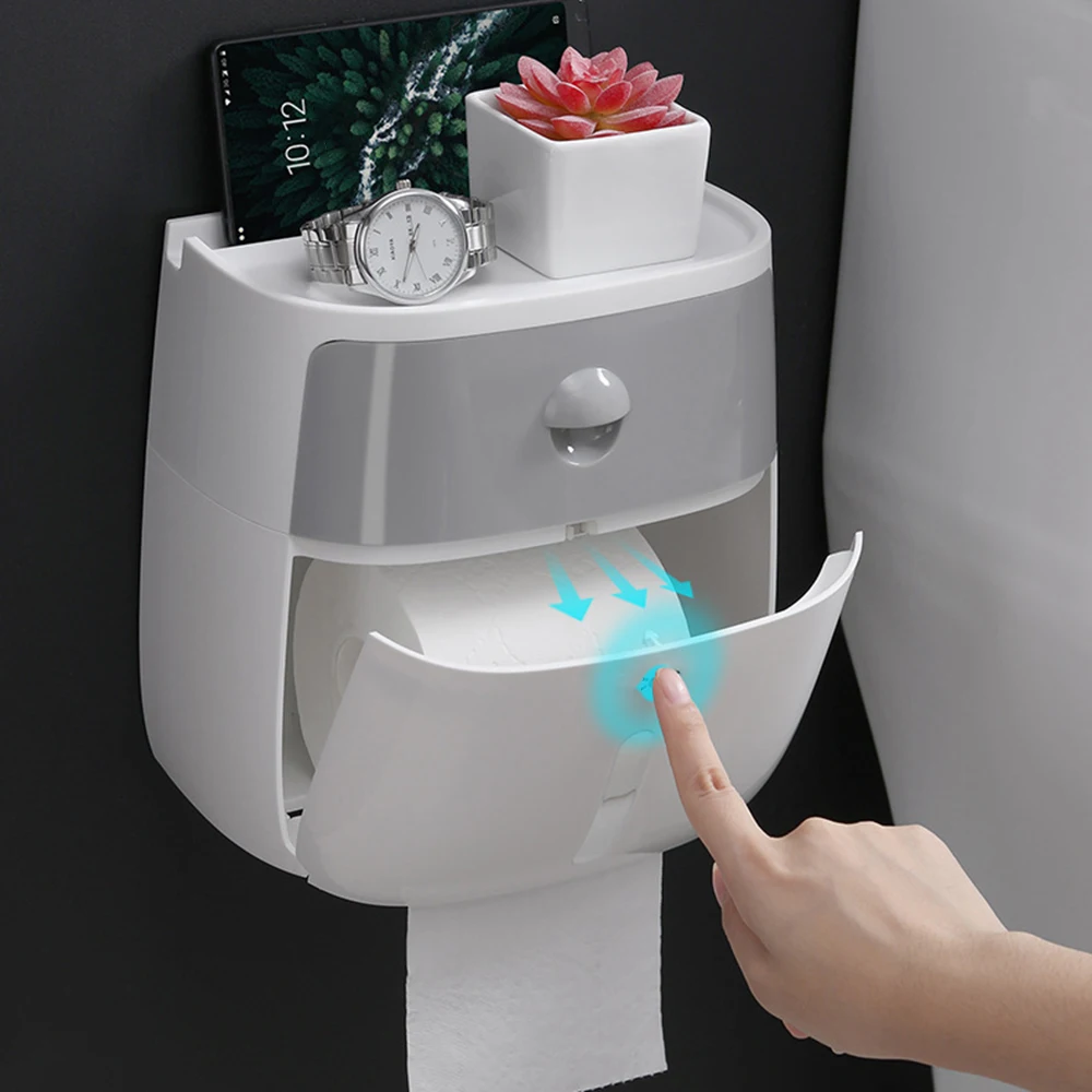 

1Pc Creative Plastic Bath Toilet Paper Holder Wall Mounted Toilet Paper Holder Storage Box Toilet Useful Tissue Dispenser 2019