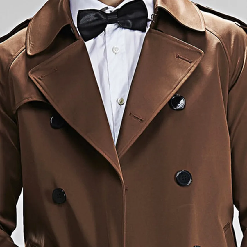 Men's Double Breasted Trench, with Tiebelt, Monochromatic, Spring, Autumn, Long Paragraph