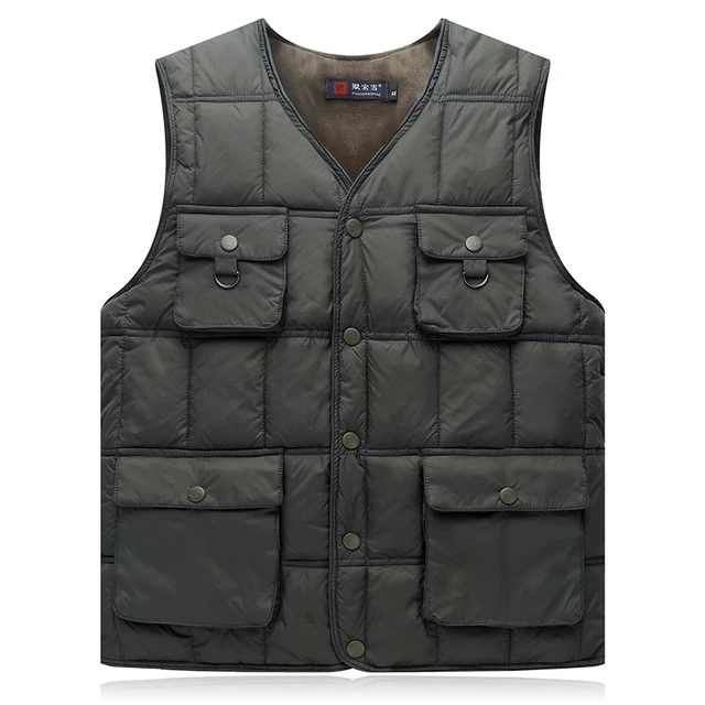 Multi Pocket Winter Cotton Vest For Men Padded Khaki Blue Outerwear