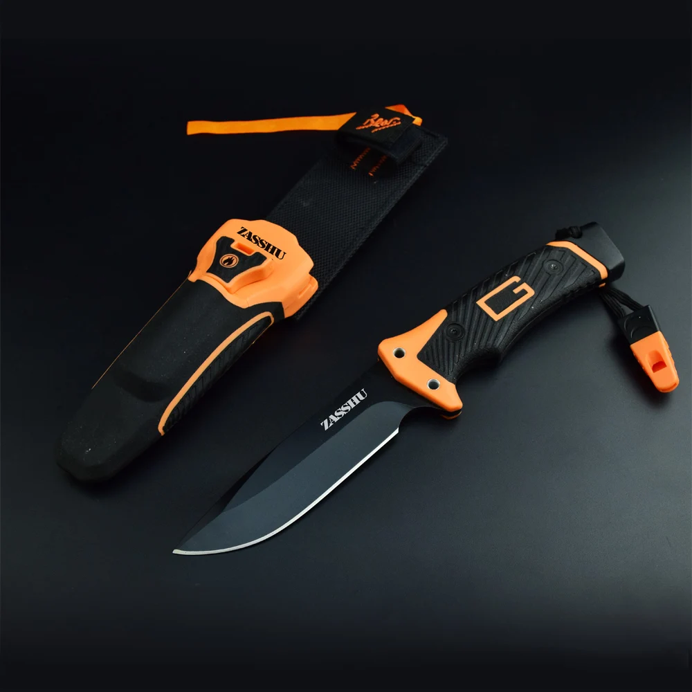 

Hunting Fixed Knives 9CR18MOV Blade Rubber Handle Tactical Survival Knife Camping Knife K Sheath with logo