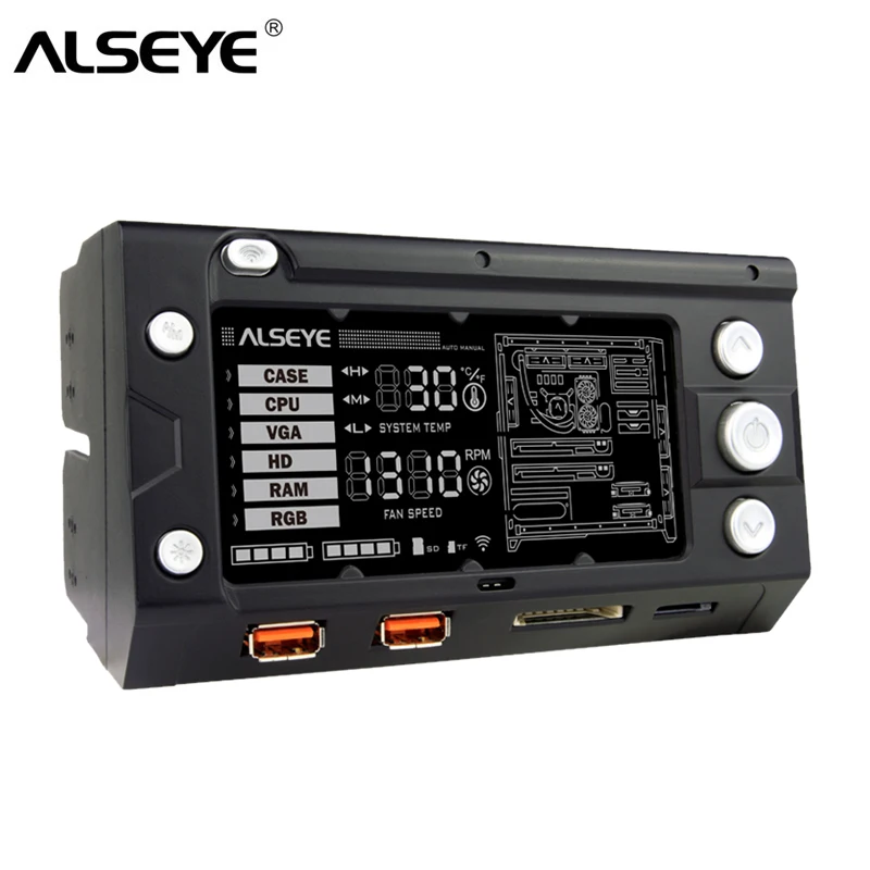 

ALSEYE X-200 Fan Controller PC fan speed and RGB controller Wifi Function 2 RGB LED Strips USB Charging SD/TF card reader