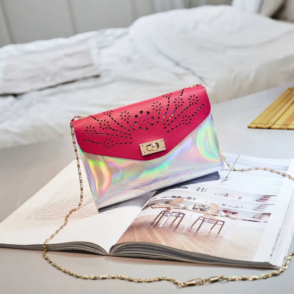 Aelicy Messenger Handbag Hollow Out Laser Handbag Clutch Shoulder Crossbody Bag Chain Bag Bag Evening Purse