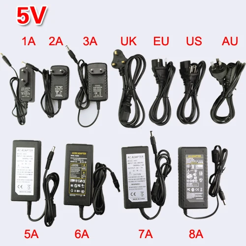 ЕС/США/Великобритания/АС разъем DC 5 В/12 В/24 В источник питания 1A/2A/3A/4A/5A/6A/7A/8A адаптер питания Переключение зарядное устройство для 5050 3528 5630 Светодиодные полосы