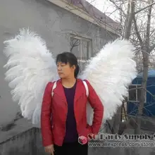 Горячее качество белый Ангел из страусовых перьев крылья на заказ уникальные Т-Шоу представление большие перьевые крылья 120*90 см EMS