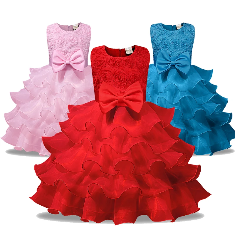 infant baby girl dress floral Children little girls sleeveless dress red blue Elegant bridesmaid dresses for kids party costume