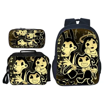 

New 3Pcs/Set Hot Sale Cartoon Game Bendy and The Ink Kids School Bags for Children Backpacks for Boys Schoolbag Student Bookbag