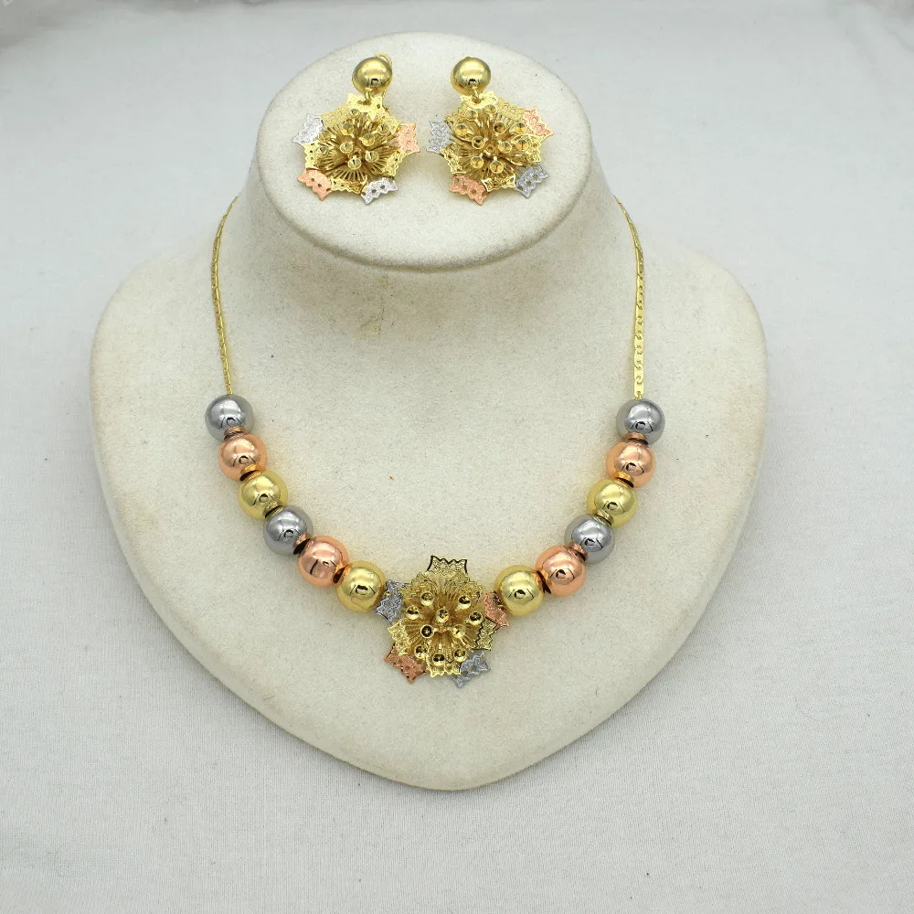 jewelry Set high quality 3 Color Gold Fashion Color Earrings Necklace