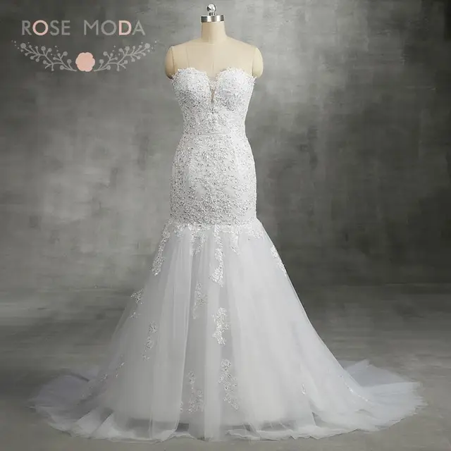 Rose Moda Lace Mermaid Wedding Dress Up Back Illusion Deep Rose Moda Lace Mermaid Wedding Dress Up Back Illusion Deep Sweetheart Trumpet Dresses 2018