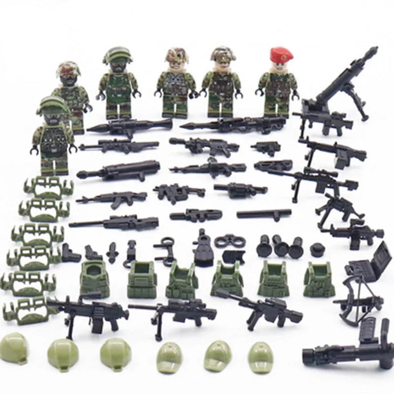 

New Legoing Alpha Army Minifigure SAWT Modern Military Special Police with Gun Weapons Building Blocks Toys for Children Gift