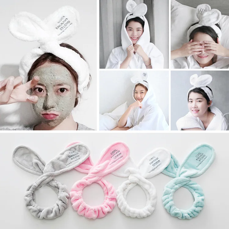 

Headwear Velvet Rabbit Ears Headband Soft Towel Hair Band Wrap Headband For Bath Spa Make Up Women Girls Accessories
