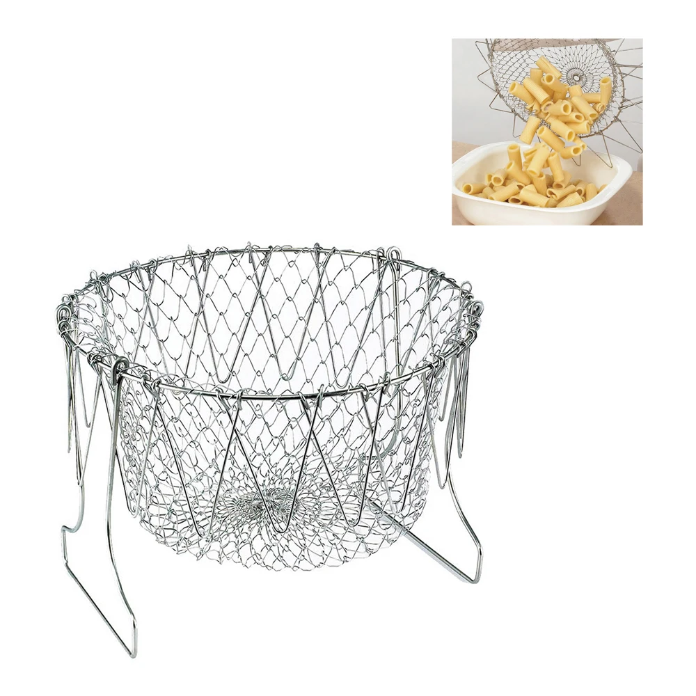 

Stainless Steel Deep Fryer Basket Foldable Fry Basket Poaching Boiling Washing Tool Frying French Potato Chips Snack Serving