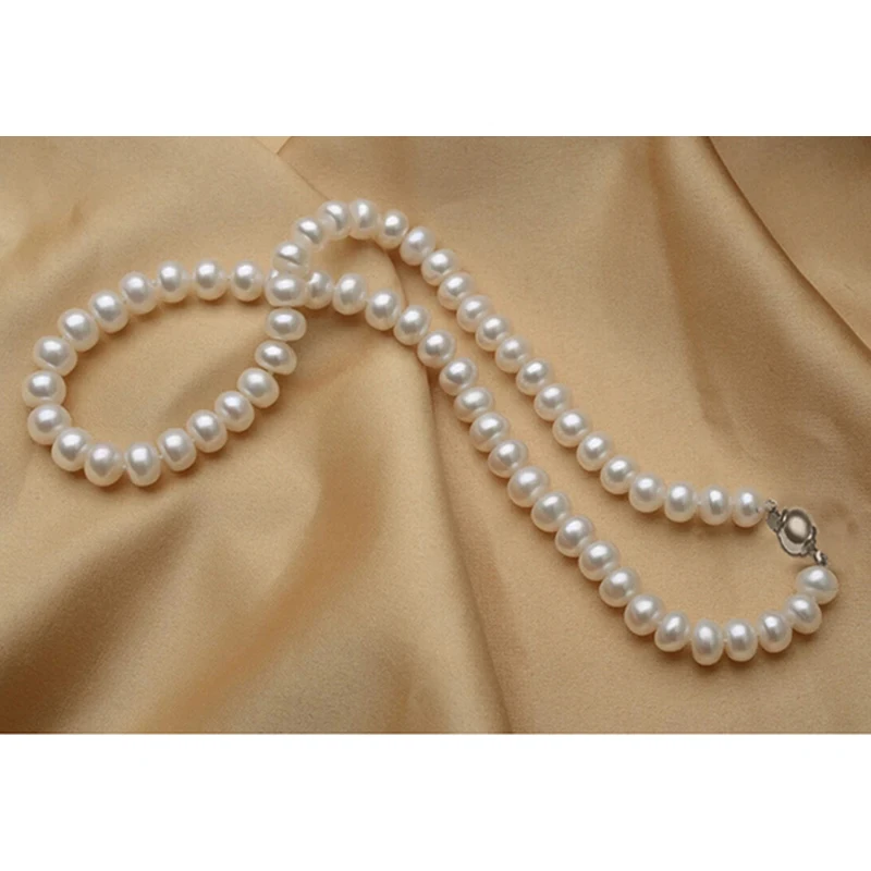 Классическое Свадебное жемчужное ожерелье невесты с элегантная коробка для ювелирных изделий 43 см 17 дюймов Большие Пресноводные 10-11 мм бусы Чокеры ожерелье