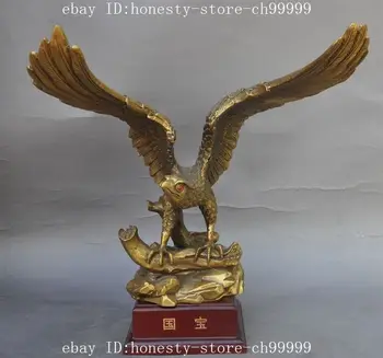 

12" Folk Chinese Art Decorate copper Bird King Win Eagle Hawk Statue Sculpture