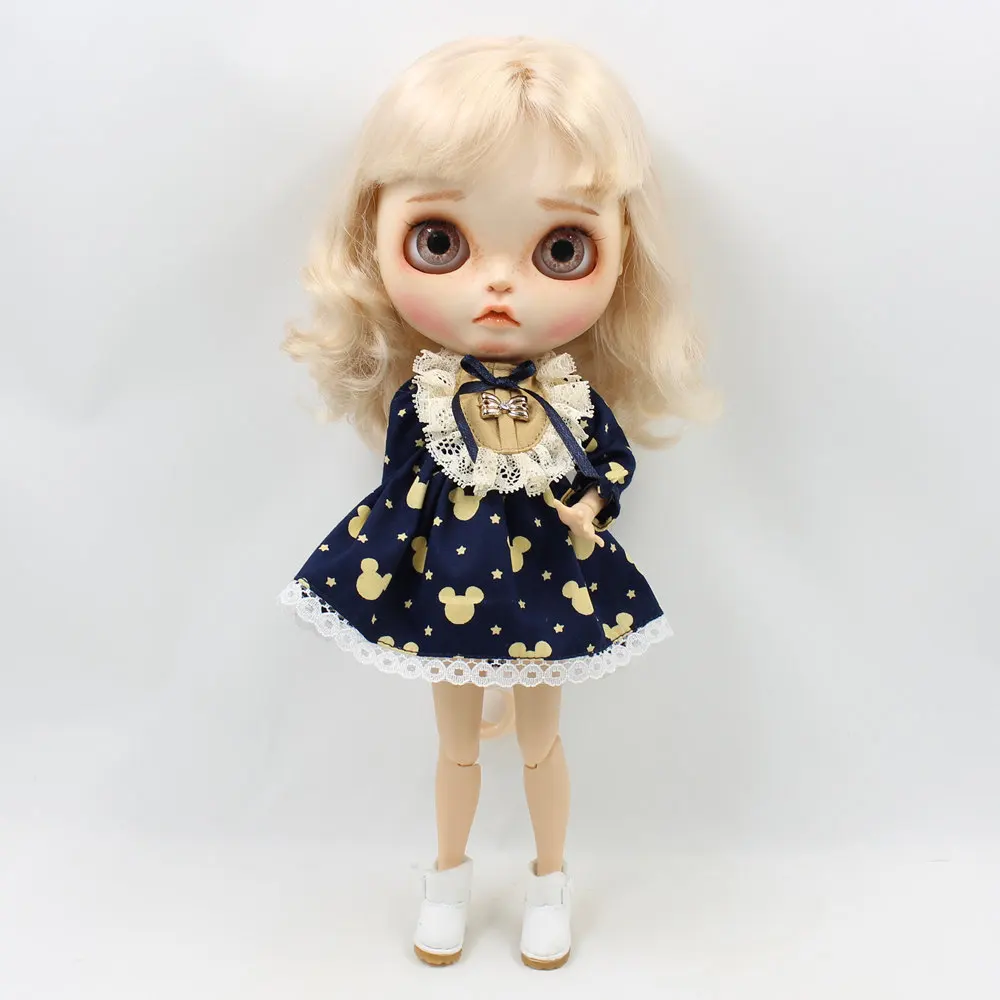 Наряды для куклы Blyth сине коричневое платье Микки милый и простой костюм