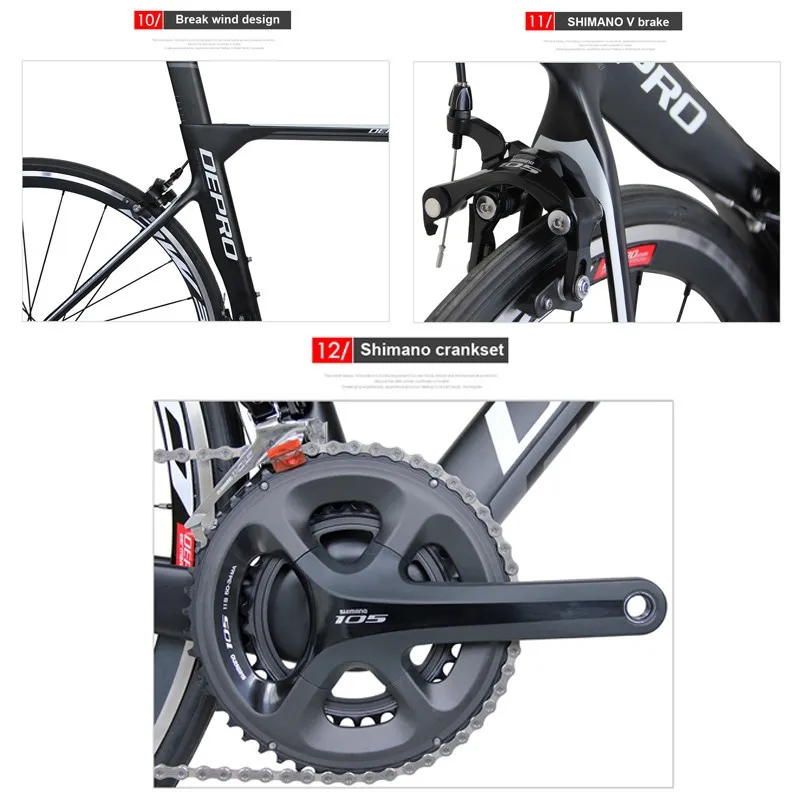 Clearance 2017 DEPRO R1-500-EB-22SM Complete Bicycle Presented Pedal 700C Carbon Fiber Frame 22 Speed Bicycle 8KG Road Bike 4