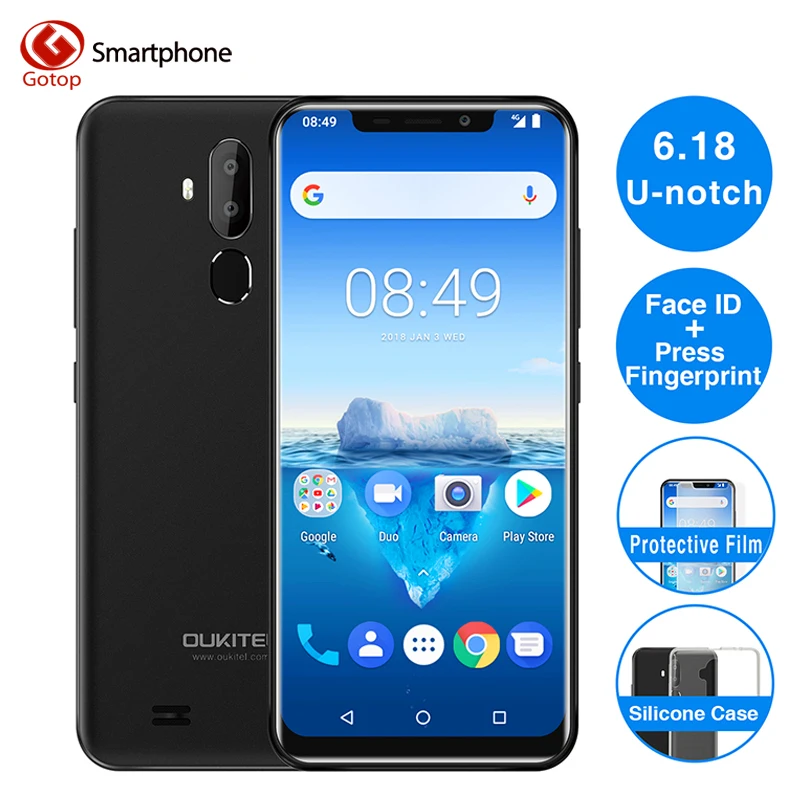 Oukitel C12 Pro 4G 6,18 "19:9 Android 8,1 Face ID 2 Гб ОЗУ 16 Гб ПЗУ 3300 мАч мобильный телефон MT6739 четырехъядерный смартфон с отпечатком пальца