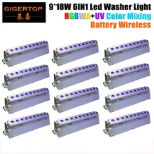 Цена 12XLOT 9x18 Вт 6in1 RGBW+ УФ Батарея Беспроводной светодиодная настенная лампа светильник, DMX512 Батарея 7-9 часов работы адвокатского сословия СИД светильник