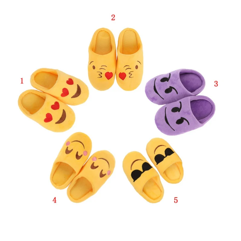 WEIXINBUY/тапочки с рисунком для маленьких девочек; домашняя обувь со смайликом; зимние детские тапочки; детская мягкая домашняя обувь