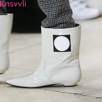

Knsvvli new low heel runway shoes women pointed toe white yellow woman short boots genuine leather comfort ankle boots women