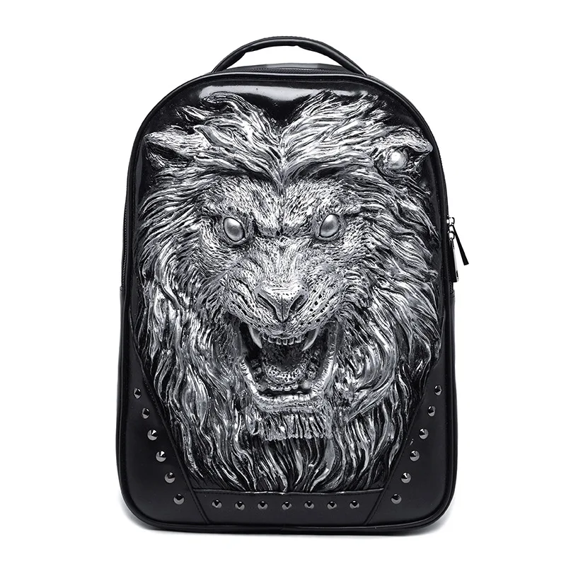 

Gothic 3D Lion Embosing Backpack School Bag For Teenagers Leather Motorcycle Backpack Travel Bag Dropshipping