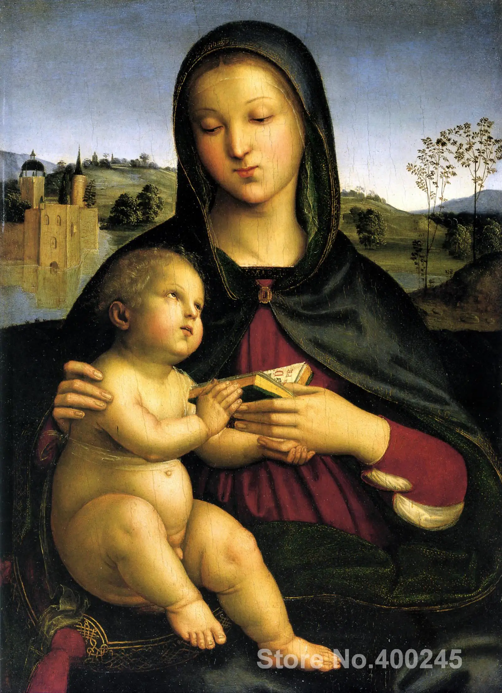 

Christmas Gift art on Canvas Madonna and Child with the Book by Raphael sanzio Painting High Quality Handmade