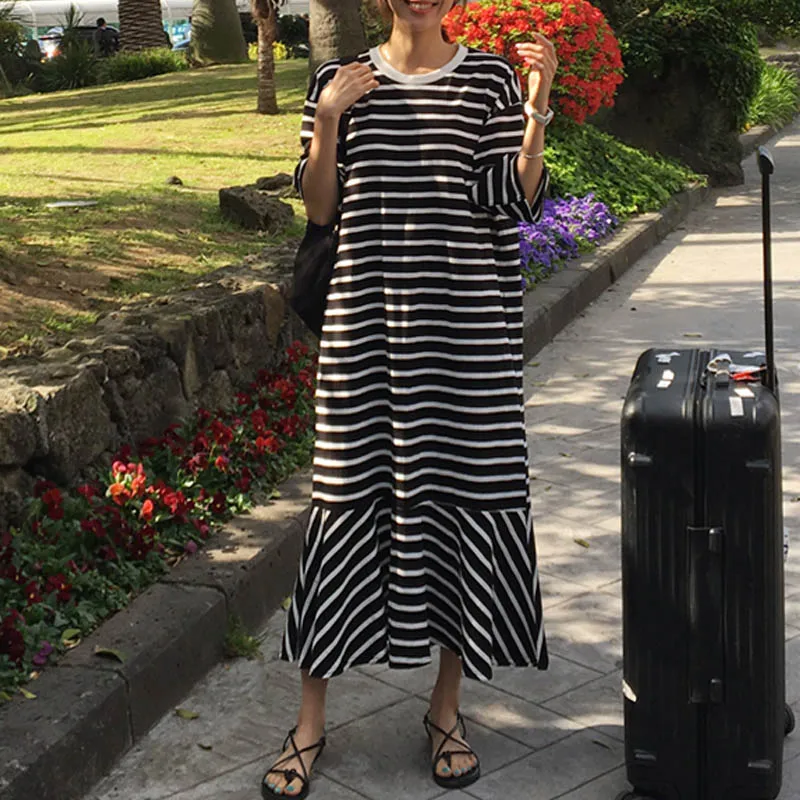 

2019 Summer Dress Women Striped Stitching Long Vestidos ZANZEA Female Maxi Dress Long Shirt Tunic Sundress Ruffles Robe Femme