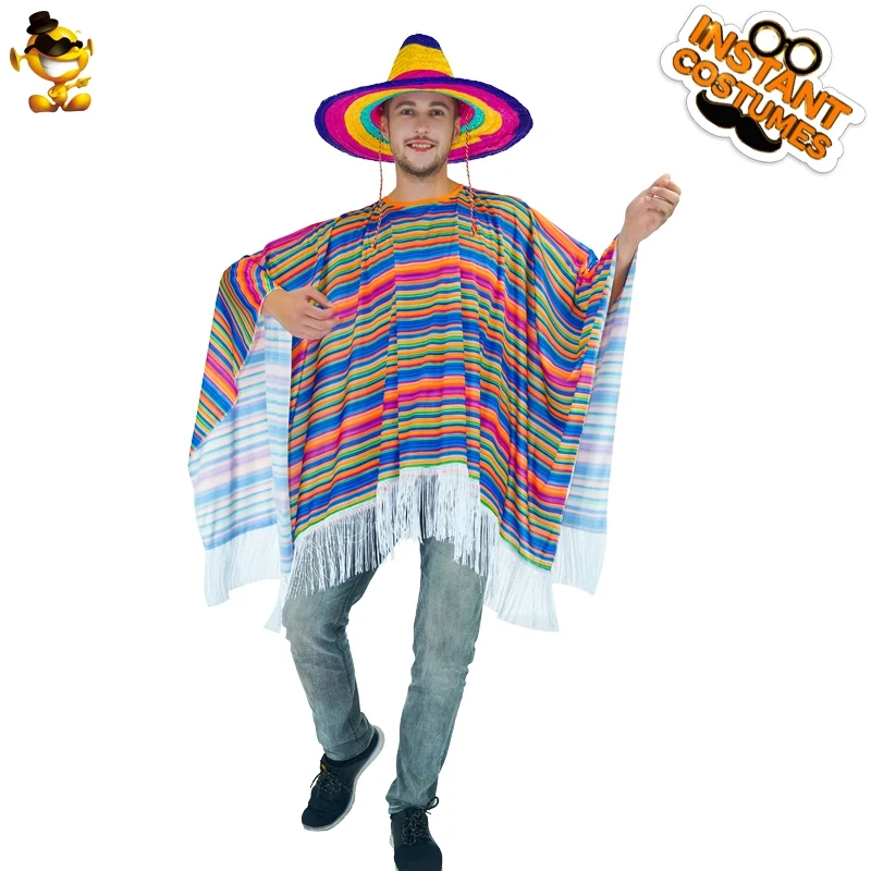 

Man Adule Mexican Poncho Colorful Funny Mexican Capes Party Costumes for Outdoor Camping Carnival Vacation