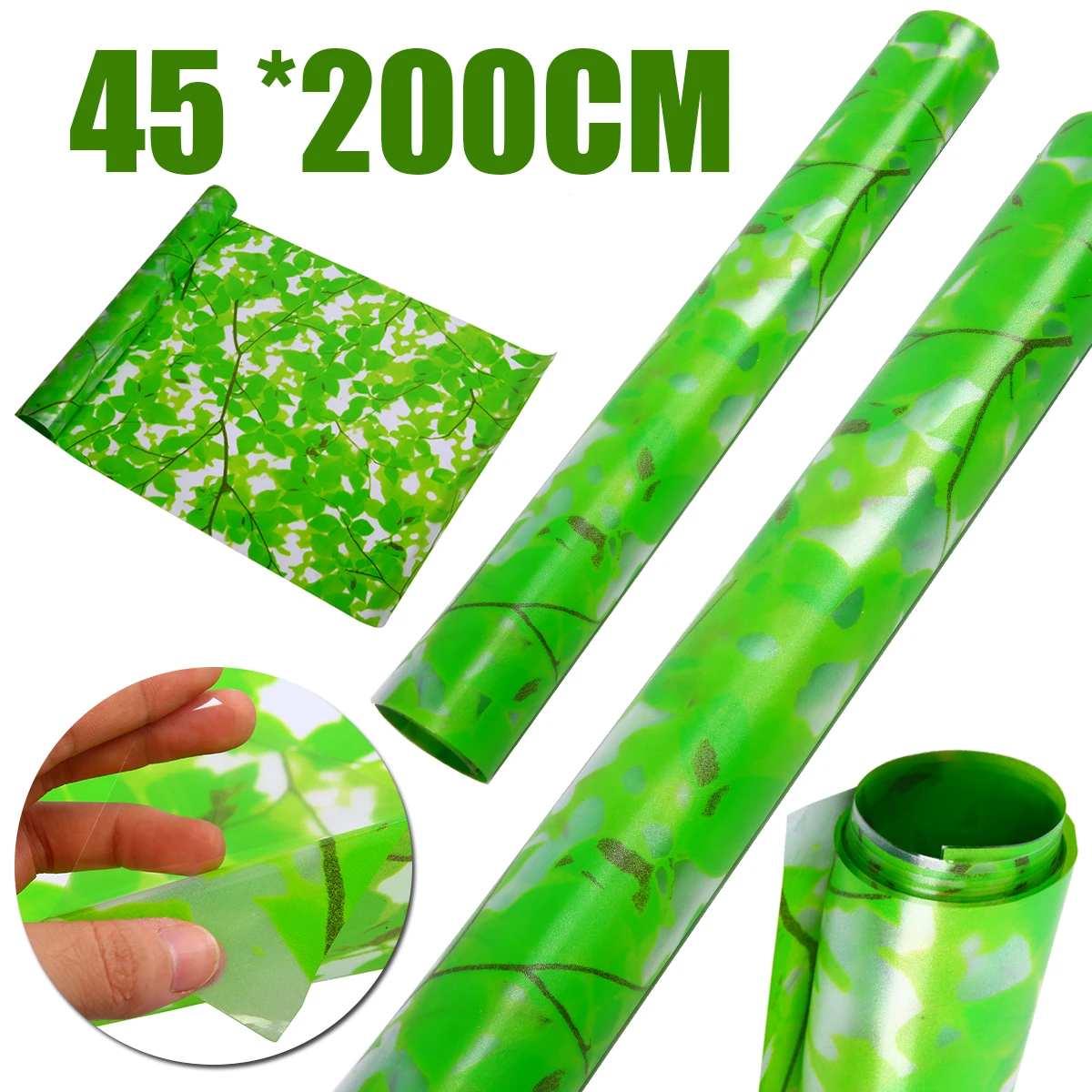 DIY Privacy Window Film 45*200cm Adhesive Green Leaves Frosted Opaque Glass Window Film Glass Wall Stickers For Home Decor