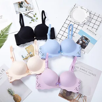 

Roseheart Women Fashion Blue Wireless One-Piece Bra Bow Wireless Panties Push Up Bra Set Sexy Lingerie Set Underwear Cup A B
