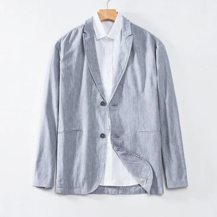 light gray Повседневный льняной хлопковый Мужской Блейзер, летний Однотонный мужской пиджак, приталенный Блейзер Hombre, однобортный пиджак Masculino Xl5085 - Цвет: light gray