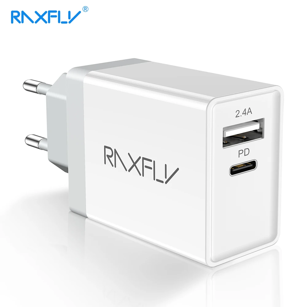 

RAXFLY 18W USB PD Charger For iPhone XS MAX XR 8 Plus Quick Fast Charger For Samsung S8 Huawei P20 Dual Wall USB Charger Adapter