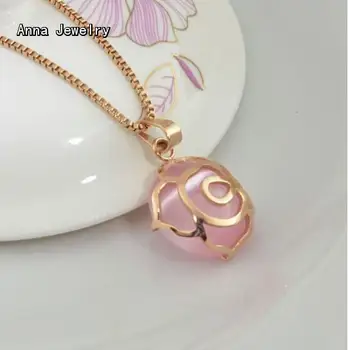 

Romantic Designer Opal Pendant Necklace,In Pink Gold Color Rose Flower Metal with Pink Opal.Sweet Necklace Gift For Lover