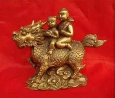 Chinese Boy&ampGirl on Kylin Bronze Figure StatuES | Дом и сад