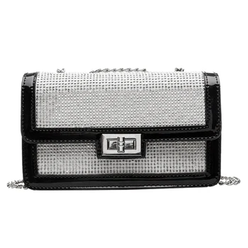 

JHD-Fashion Lock Small Square Bag Female Bag Korean Version Of Tide Diamond Female Single Shoulder Messenger Bag