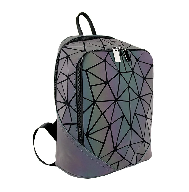 ZYJ Women Luminous Geometric Casual Backpacks Travel Girls Leather Laser Discoloration Shoulder School Backpack Mochila Bag (13)