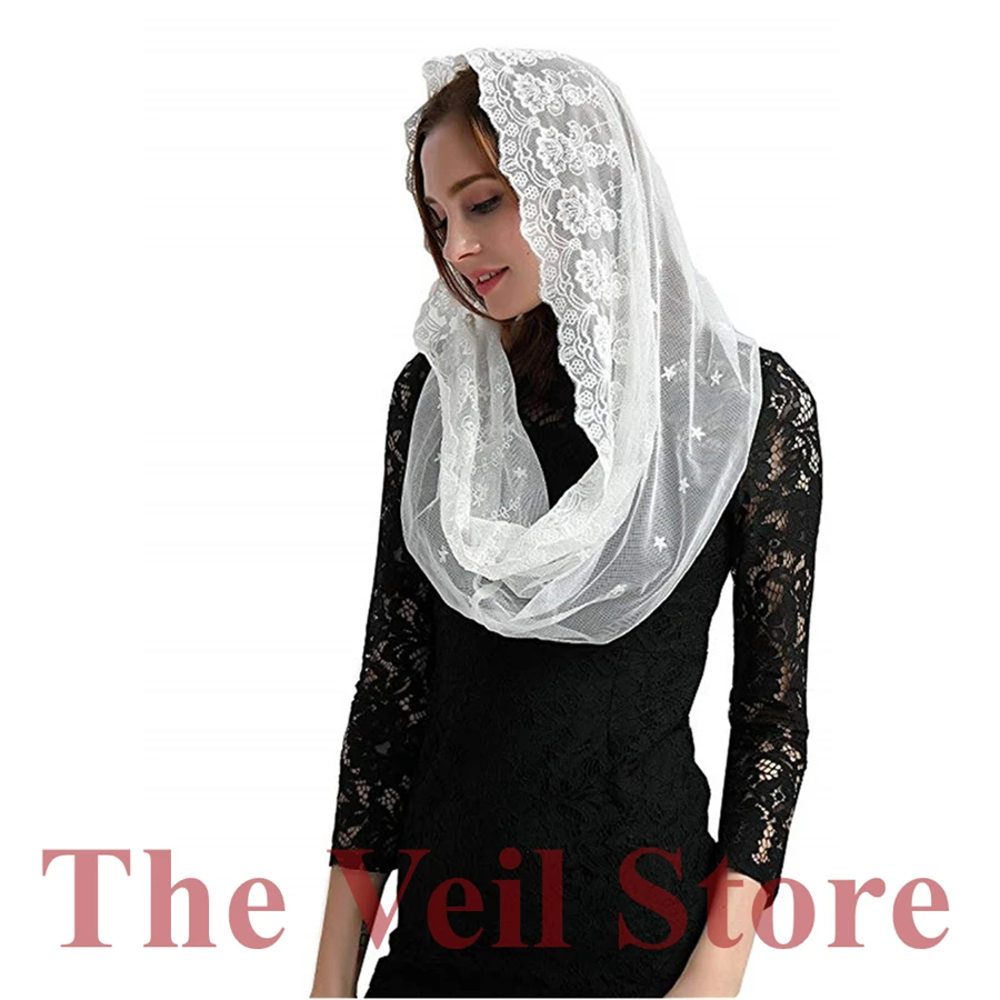 

ISHSY Women Mantilla Chapel Veils for Church HeadCover Wrap Latin Mass Traditonal Veil Velo Mantilla de Novia Tulle Floral Lace
