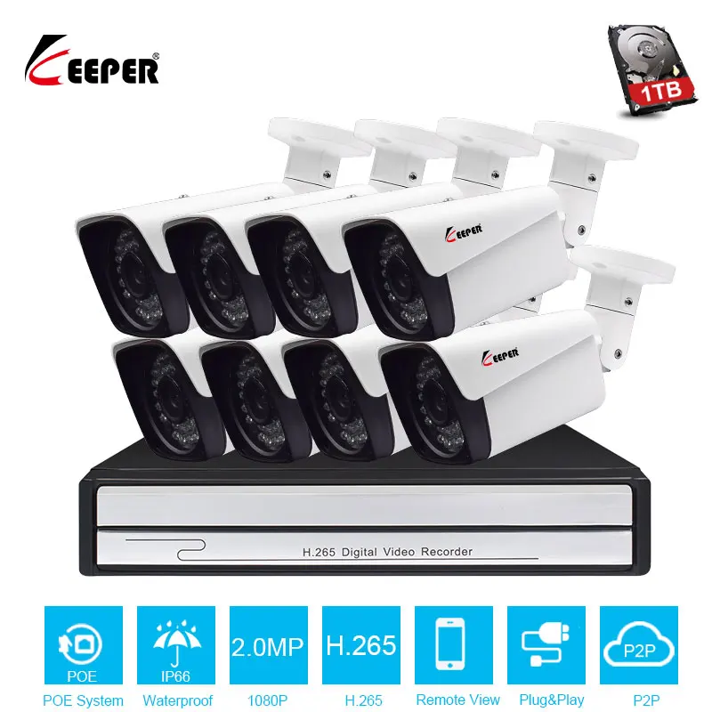 Goede H.265 8ch Security Camera POE Systeem 1080 p 8 stks Outdoor IP Camera Surveillance System POE NVR Kit 2MP Waterdicht security System