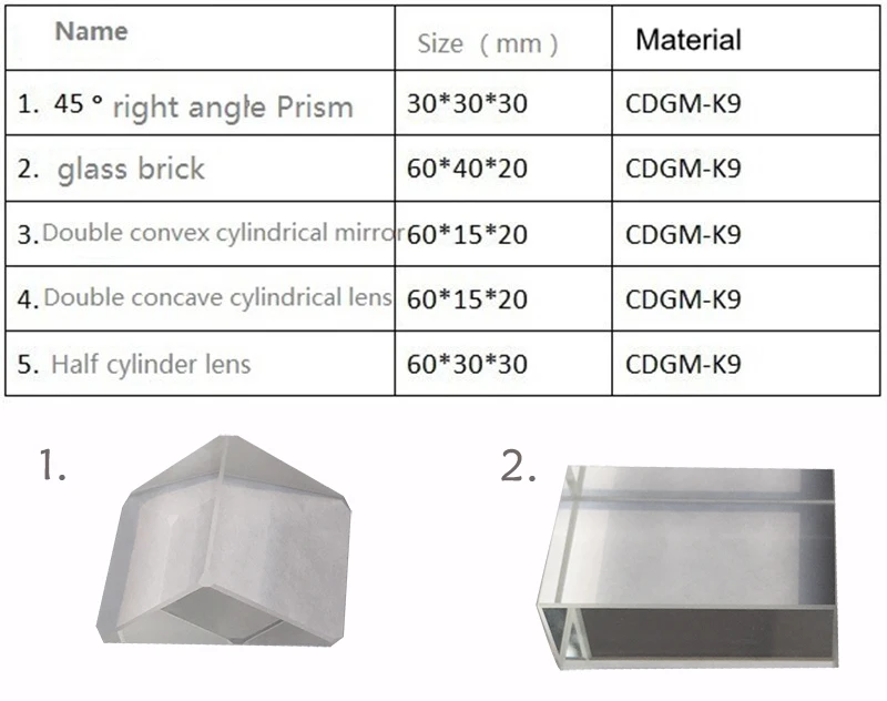 5 шт. Высокое качество K9 физическая оптическая Призма экспериментальный аппарат стеклянная кирпичная двойная выпуклая цилиндрическая линза полуцилиндрическая линза