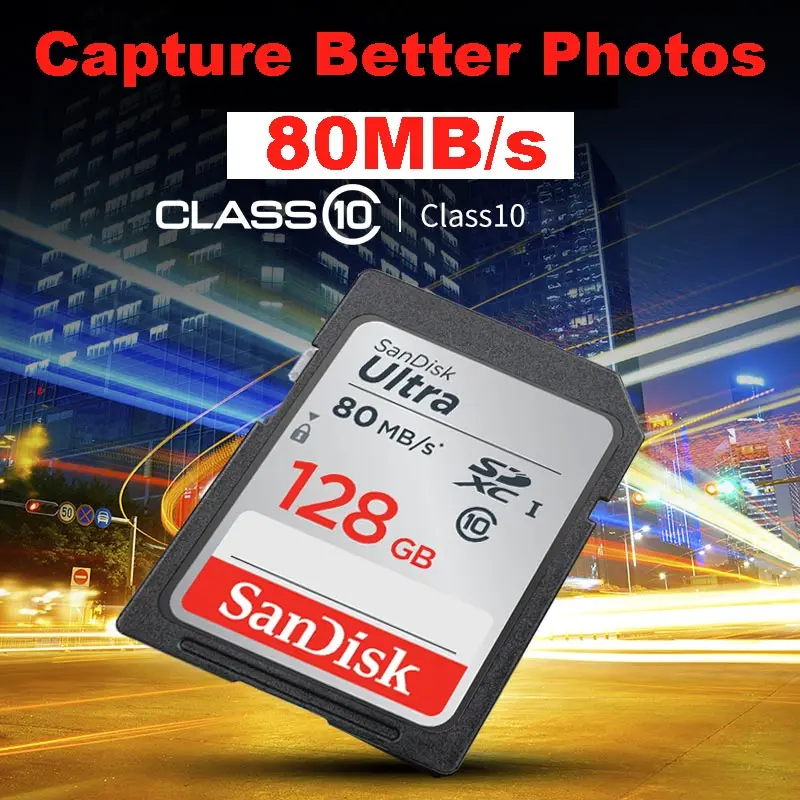 Sandisk SD карты Class10 16 Гб оперативной памяти, 32 Гб встроенной памяти, 64 ГБ 128 80 МБ/с. TF карты флэш-памяти реальные Ёмкость палка для однообъективных цифровых зеркальных фотокамер Камера