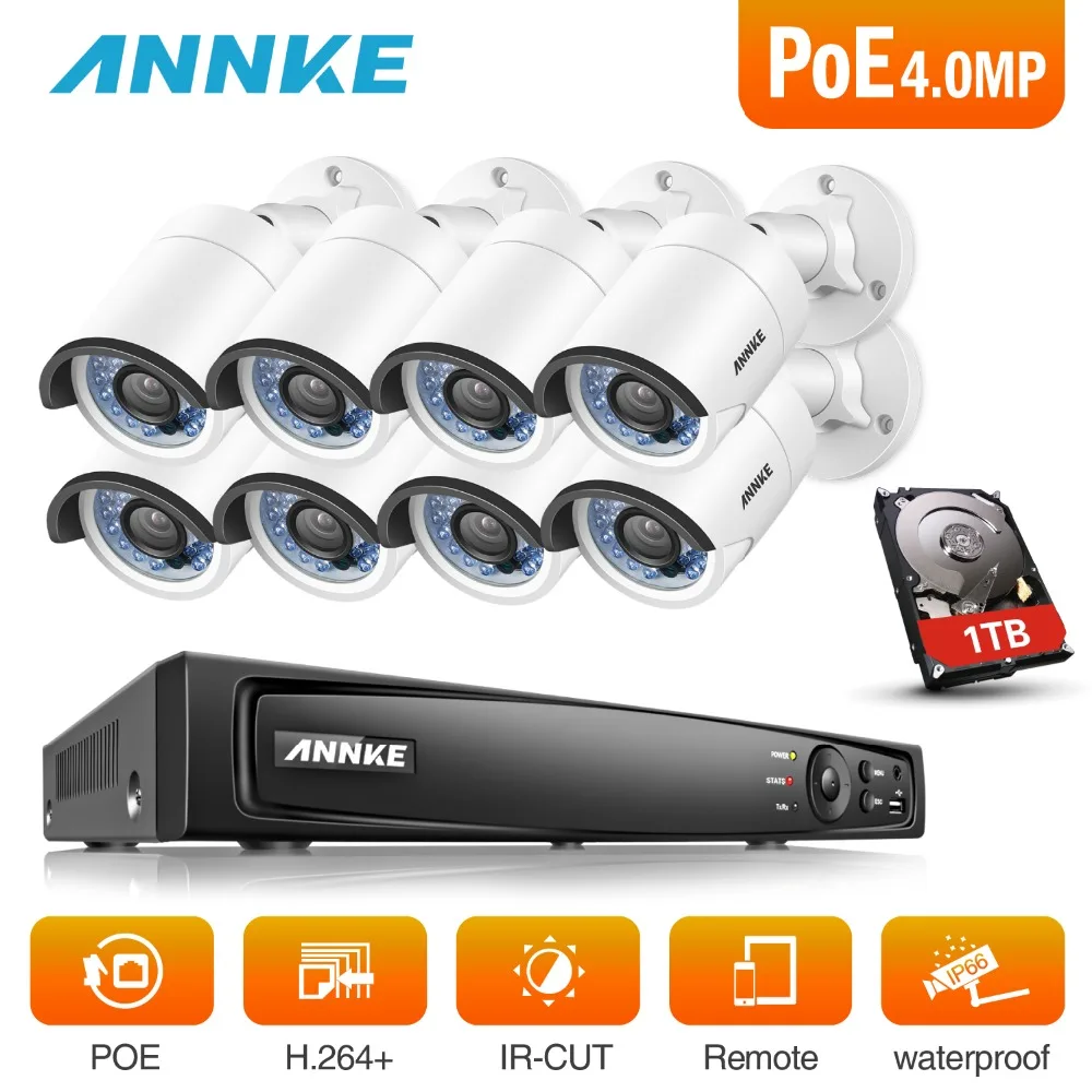 

ANNKE 8CH 6MP POE Video Security System With 8pcs 4mm 4MP 1688*1520 Outdoor Weatherproof Night Vision Cameras P2P Onvif NVR Kit