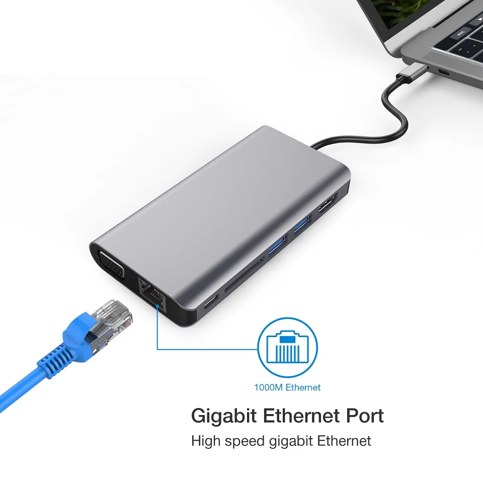 YUNCLOUD док-станция для ноутбука USB C к HDMI 4K VGA 1080P RJ45 Ethernet USB 3,0 концентратор для MacBook samsung S9/S8 huawei P20 Pro