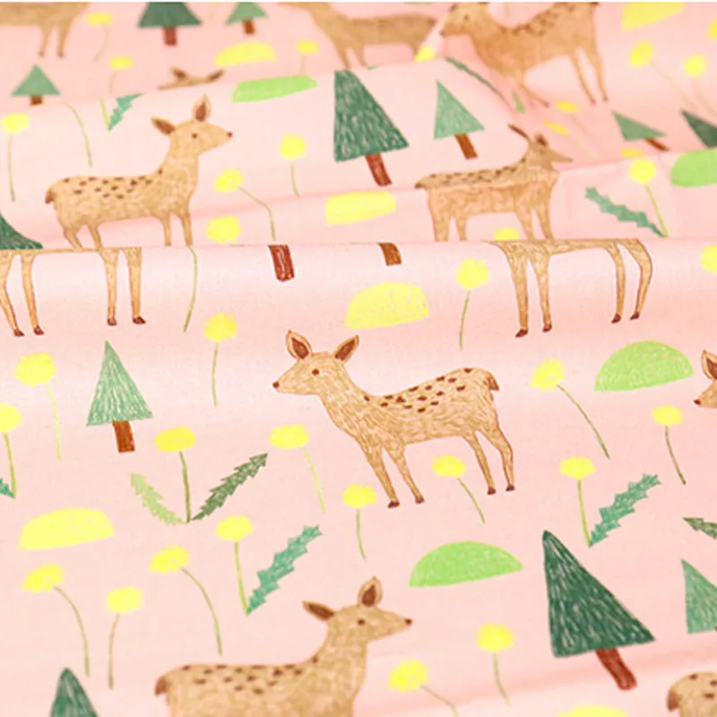 

half yard Korean import cartoon plain cotton fabric with little deer print, handmade DIY garment dress cloth A910