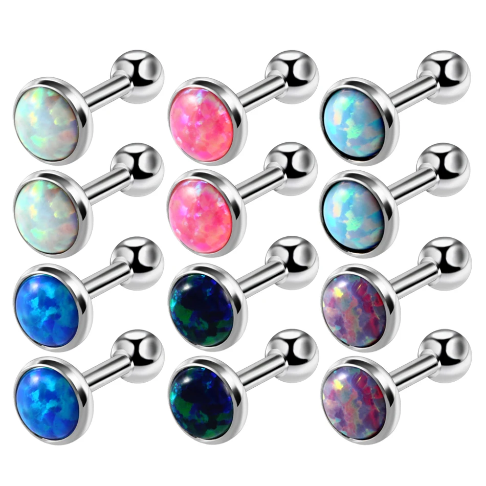 

12pcs/lot 16G Steel Opal Stone Tragus Piercings Earrings Opal SilverEarring Cartiliage Piercings Body Tragus Piercing Jewelry