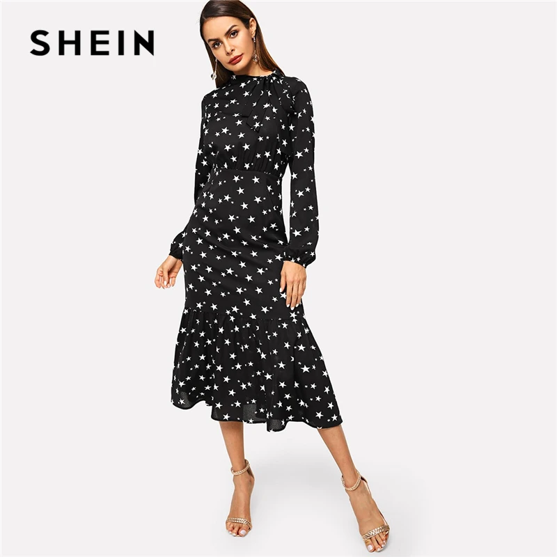 Download Black Long Sleeve Star Print Shirt Dress Gif