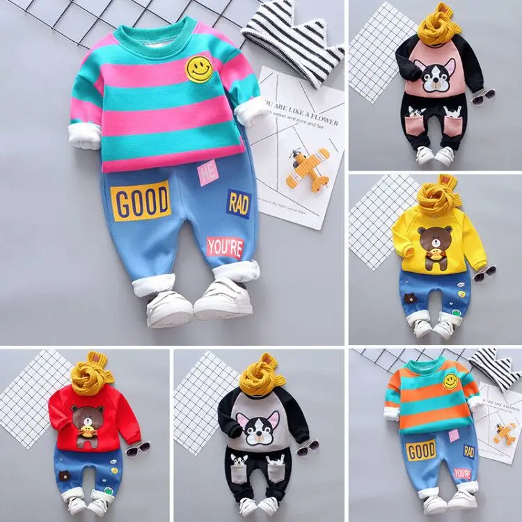 

Children's Autumn and Winter Plus Velvet Suit 2019 New Children's Long-sleeved Sweater Plus Velvet Warm Two-piece