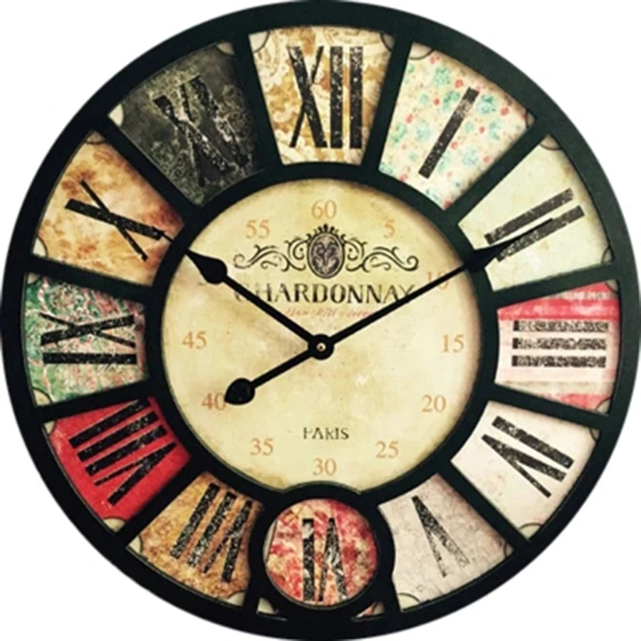 

American Retro Living Room Wall Clock Big Industrial Clock Wood Roman Numerals Numbers Reloj Shabby Chic Vintage Style 40C0032