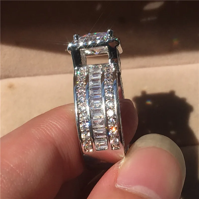 Choucong Винтажное кольцо принцесса огранка 3ct 5A Циркон Sona Cz 925 пробы Серебряное обручальное кольцо кольца для мужчин и женщин подарок