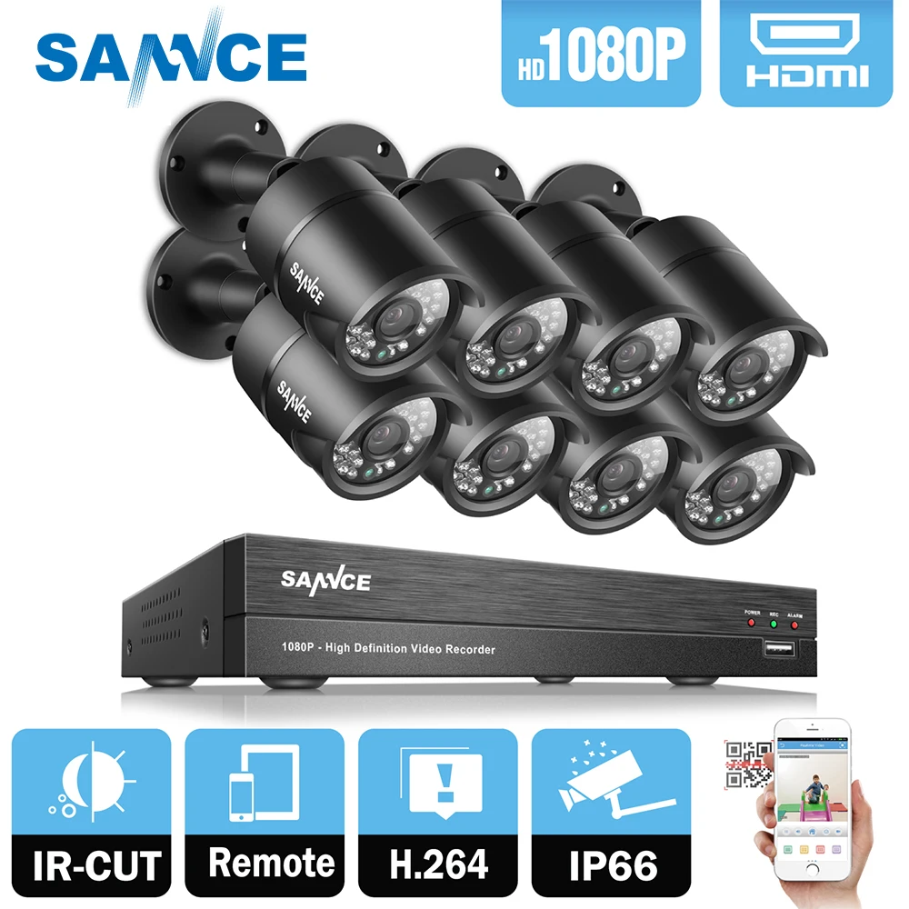 SANNCE 8CH 1080P 2MP CCTV DVR Recorder 8PCS 1080P HD 1920*1080 In/Outdoor Security Bullet Camera Sy - 32768440527