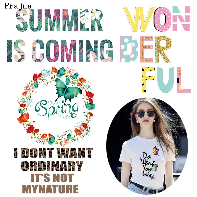 

Prajna Summer is Coming Words Heat Transfer Iron on Colorized Just do it Printing Patch for Cloth T-shirt Decoration DIY Badge H
